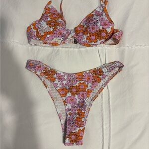 Floral Bikini Set in Pink and Orange